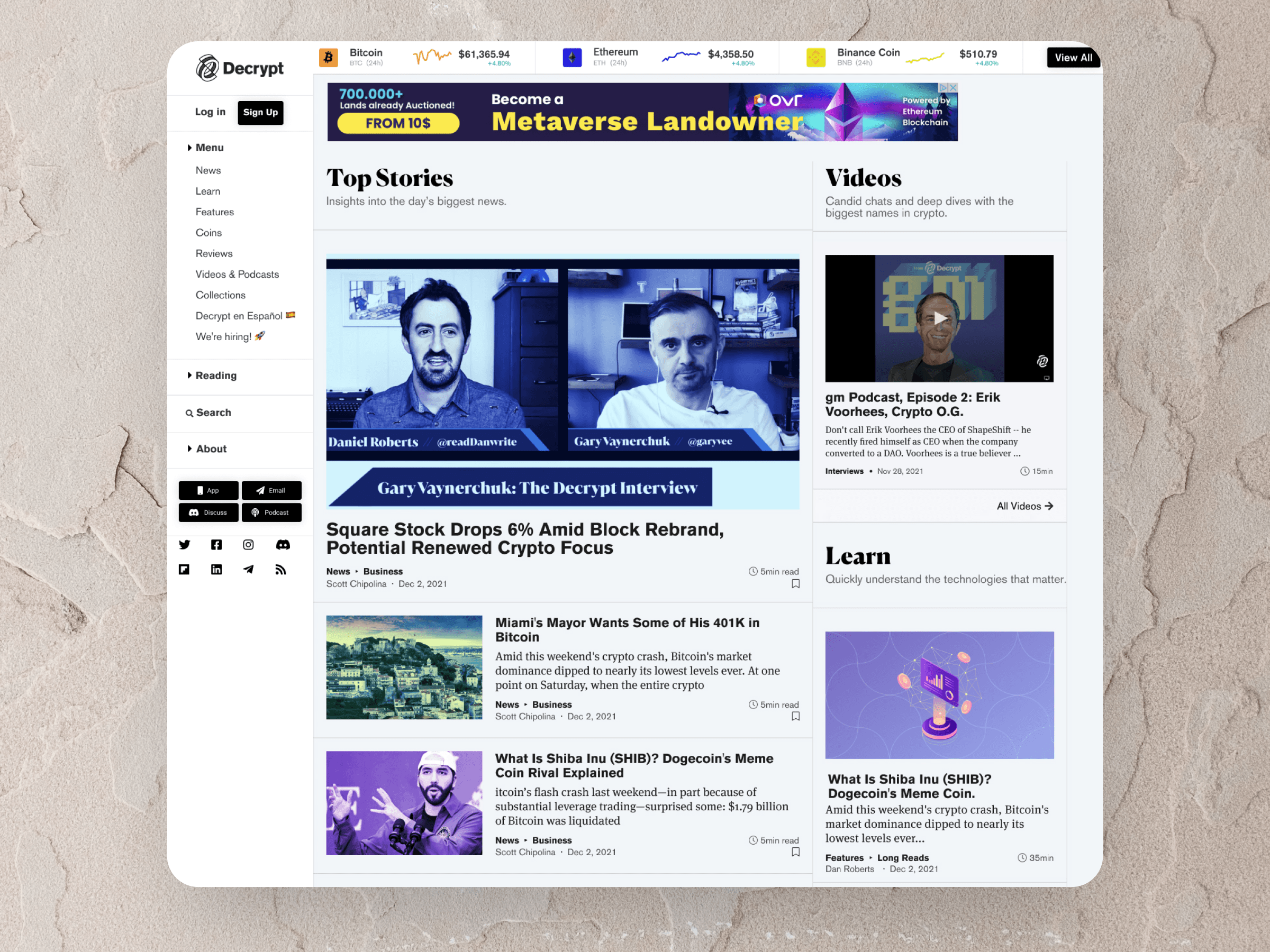 Old homepage