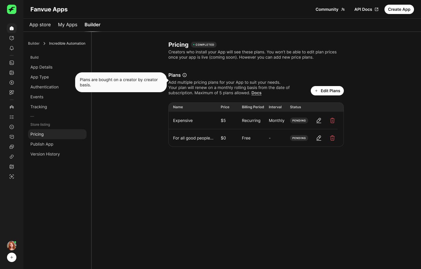 Pricing — plans configured